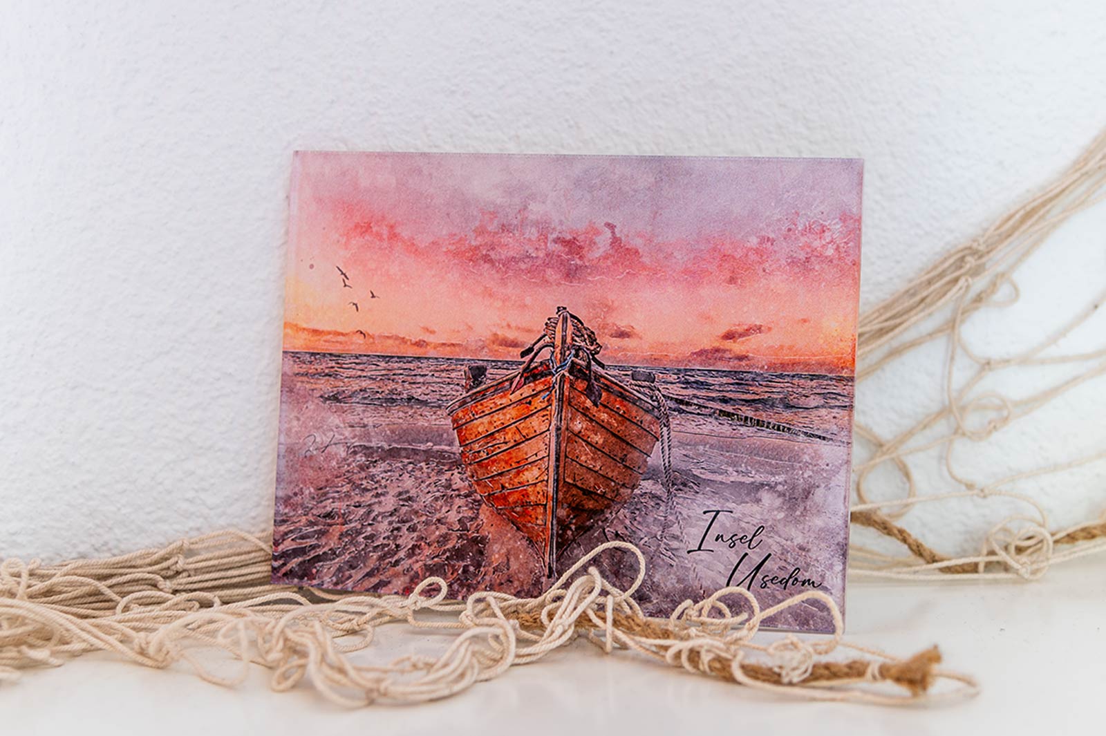 Maritimes Aquarellmotiv auf Acrylglas Boot Bug – Insel Usedom