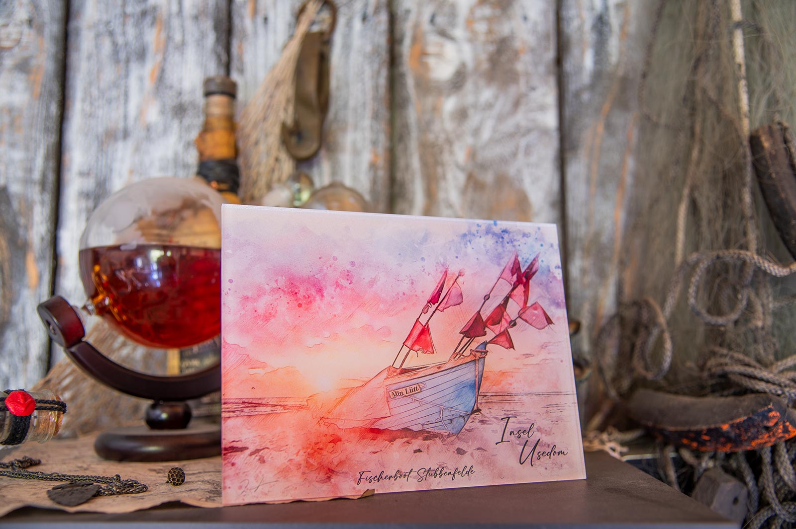 Maritimes Aquarellmotiv auf Acrylglas Fischerboot Stubbenfelde – Insel Usedom – Bild 3