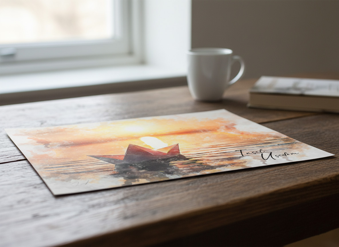 Maritimer Kunstdruck „Insel Usedom“ – Aquarell Papierschiffchen – Bild 4