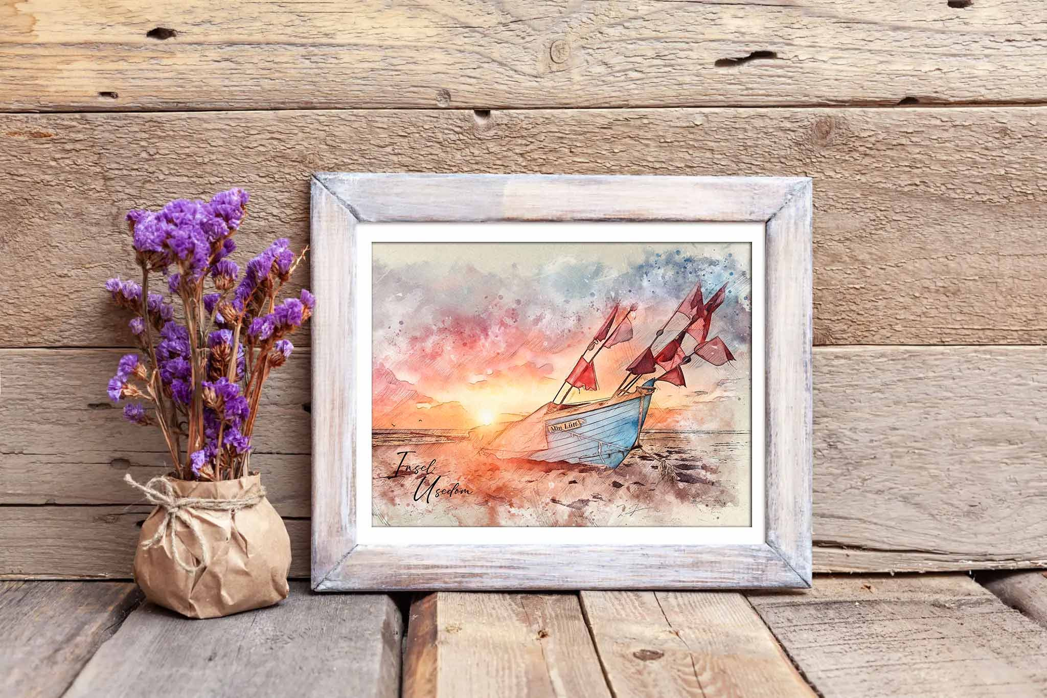 Maritimer Kunstdruck „Insel Usedom“ – Aquarell Fischerboot Stubbenfelde – Bild 2