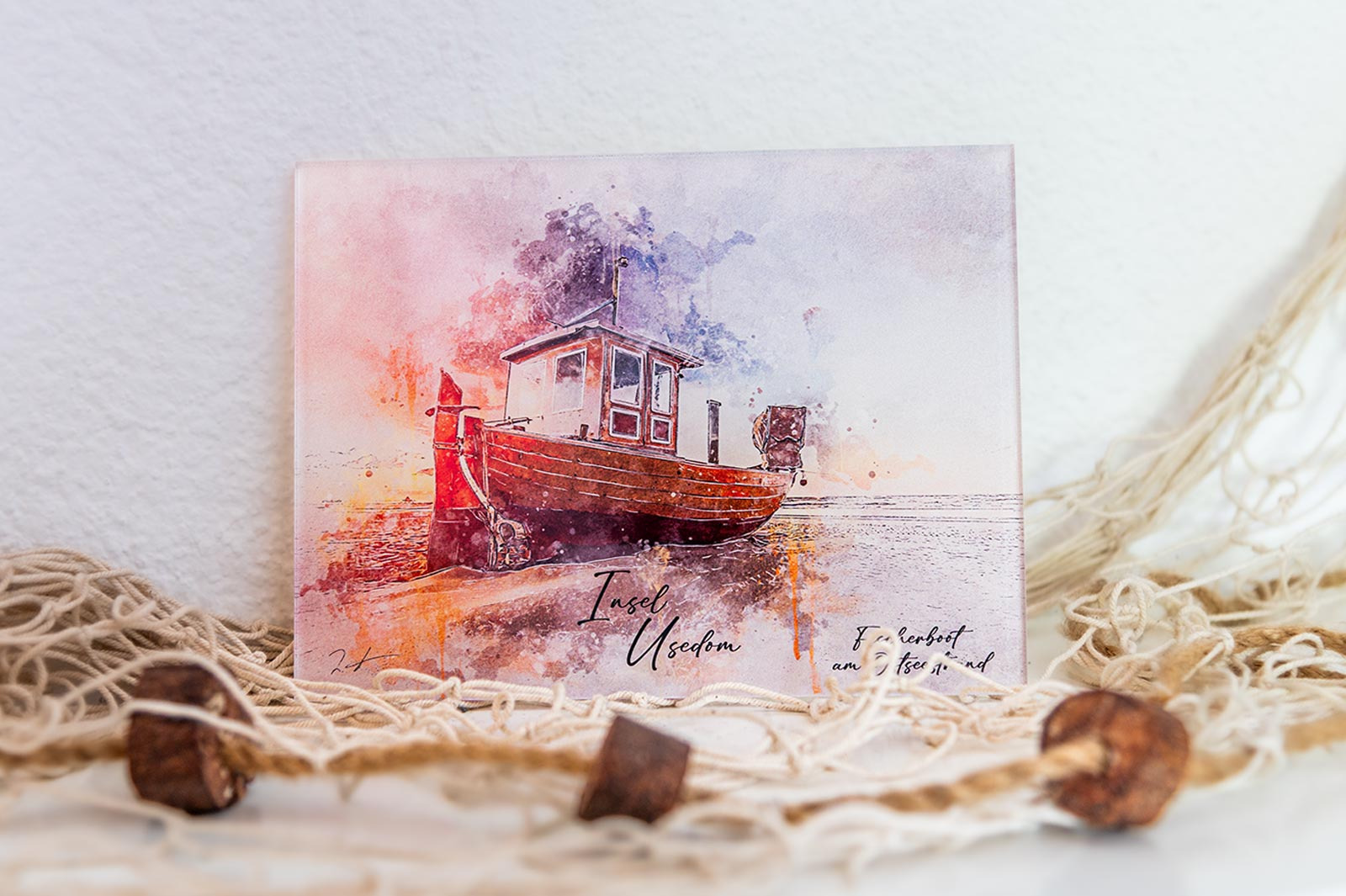 Maritimes Aquarellmotiv Fischerboot – Insel Usedom