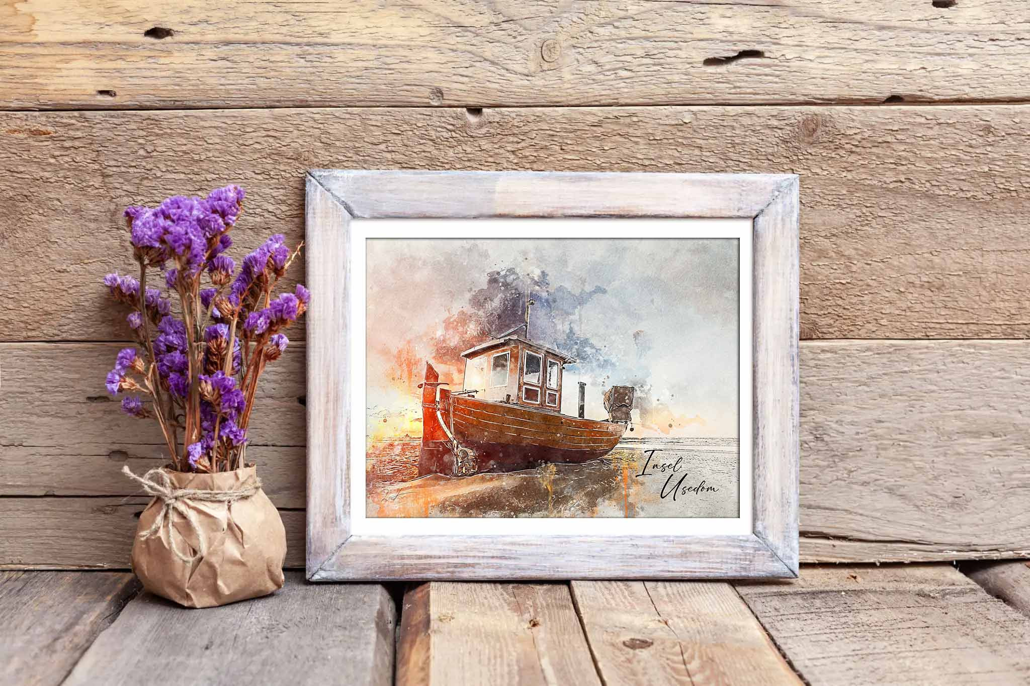 Maritimer Kunstdruck „Insel Usedom“ – Aquarell Fischerboot – Bild 2