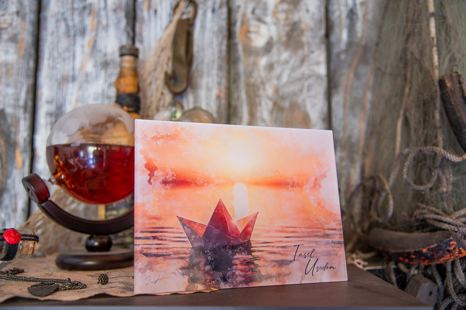 Maritimes Aquarellmotiv Papierschiffchen – Insel Usedom – Bild 3