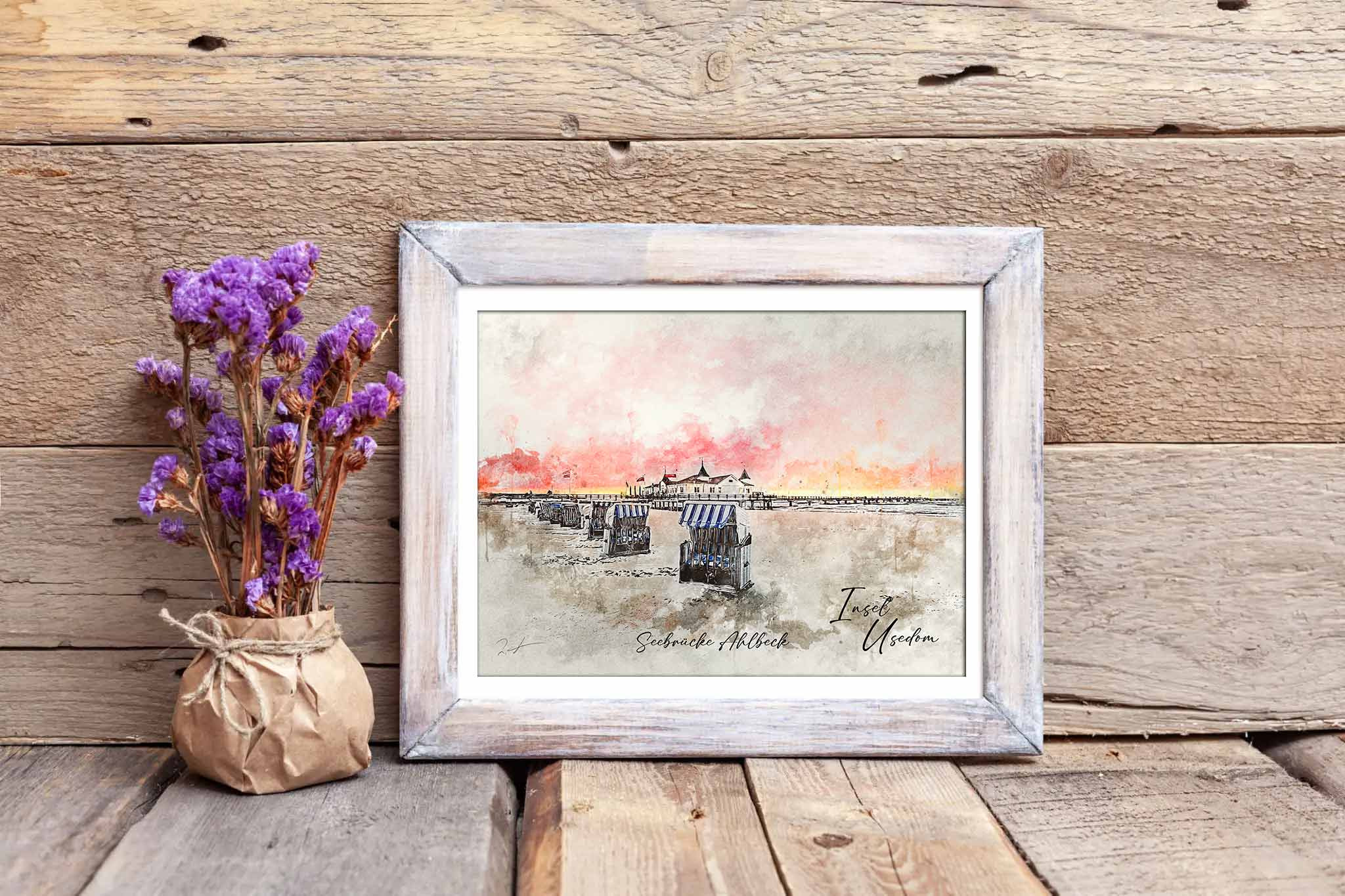 Maritimer Kunstdruck „Insel Usedom“ – Aquarell Seebrücke Ahlbeck – Bild 2
